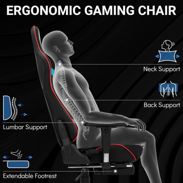 Chaise Gaming Ergonomique avec avec Repose-Pied Télescopique Ergonomie