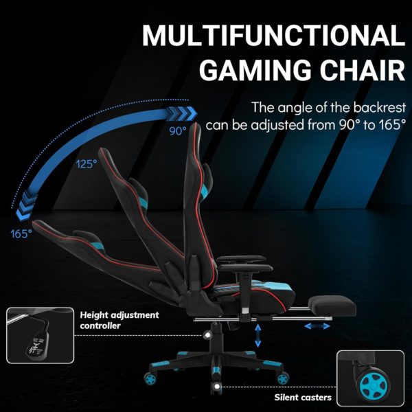 Chaise Gaming Ergonomique avec avec Repose-Pied Télescopique Inclinaison